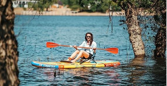 amazon itaostar wide paddle board with kayak seat girl paddling amazon itaostar wide paddle board with kayak seat girl paddling