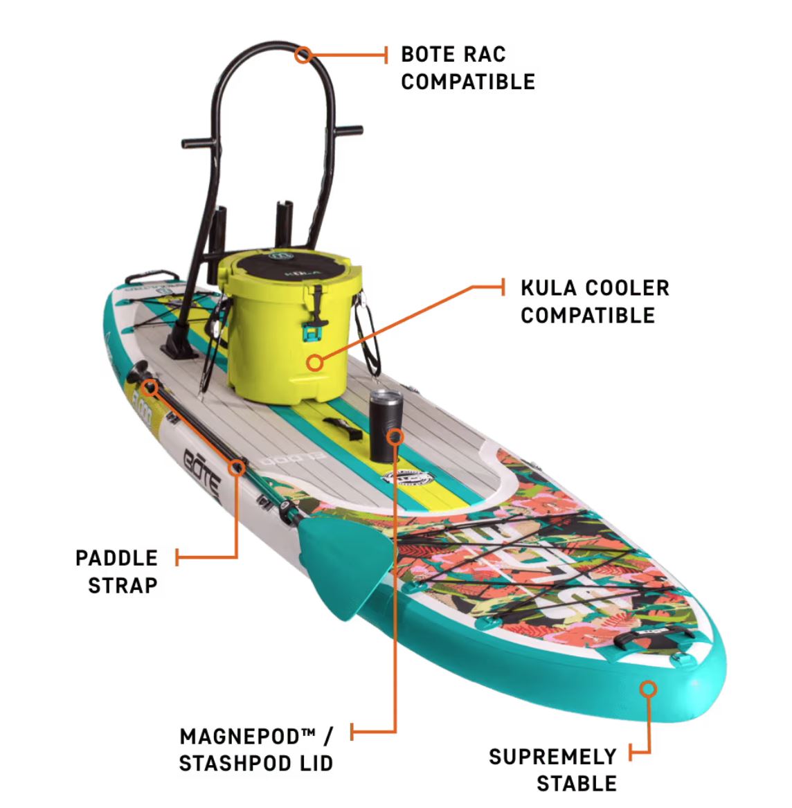 bote flood aero 11 foot native tropics inflatable paddle board with accesories