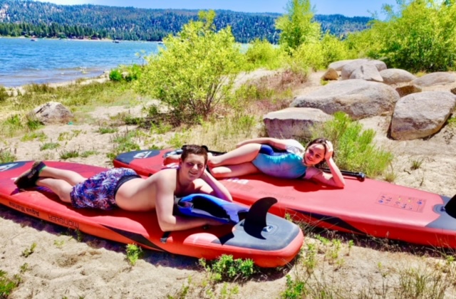 zack and chloe on beach big bear lake ca